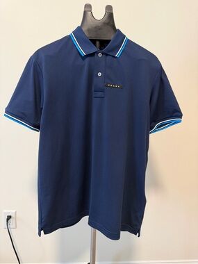 100% Authentic Prada Navy Polo with White and Light Blue Trim